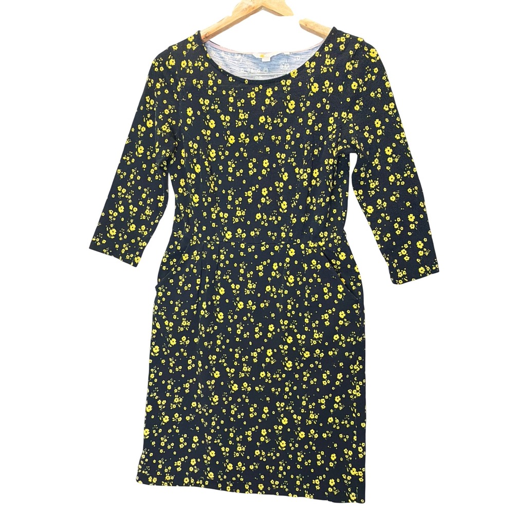 Boden Womens Black Yellow Floral Teachercore  Dress Pockets Preppy US 8R